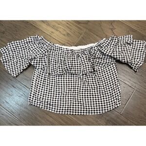 Lucca‎ Off Shoulder Top Gingham Ruffle Flounce Short Sleeve Blouse Medium